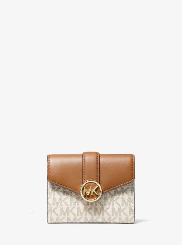 Damske Penazenky Michael Kors Carmen Medium Logo and Faux Leather Biele Žlté - Doplnky Michael Kors Levně | VACDB-6342